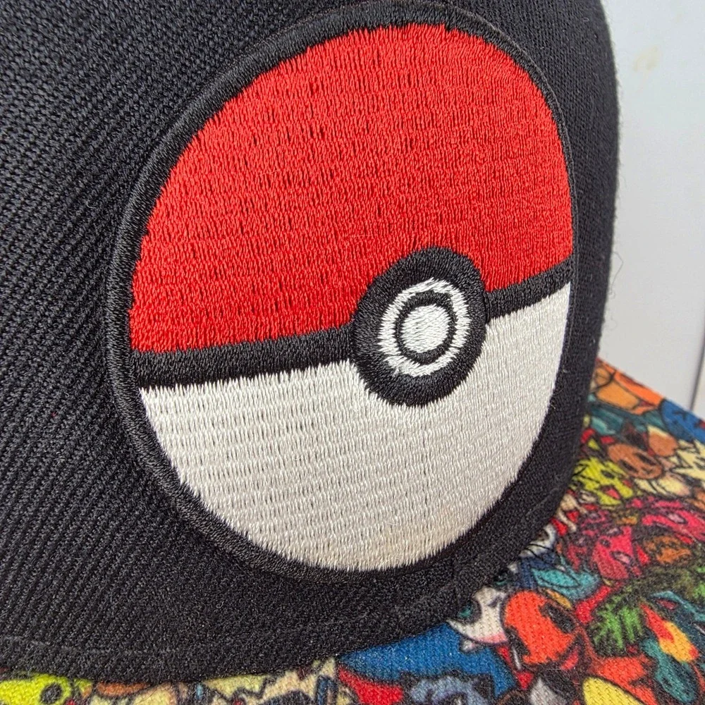 Pokemon Snapback Hat Black Multi Character Print Pokeball Patch‎ Cap